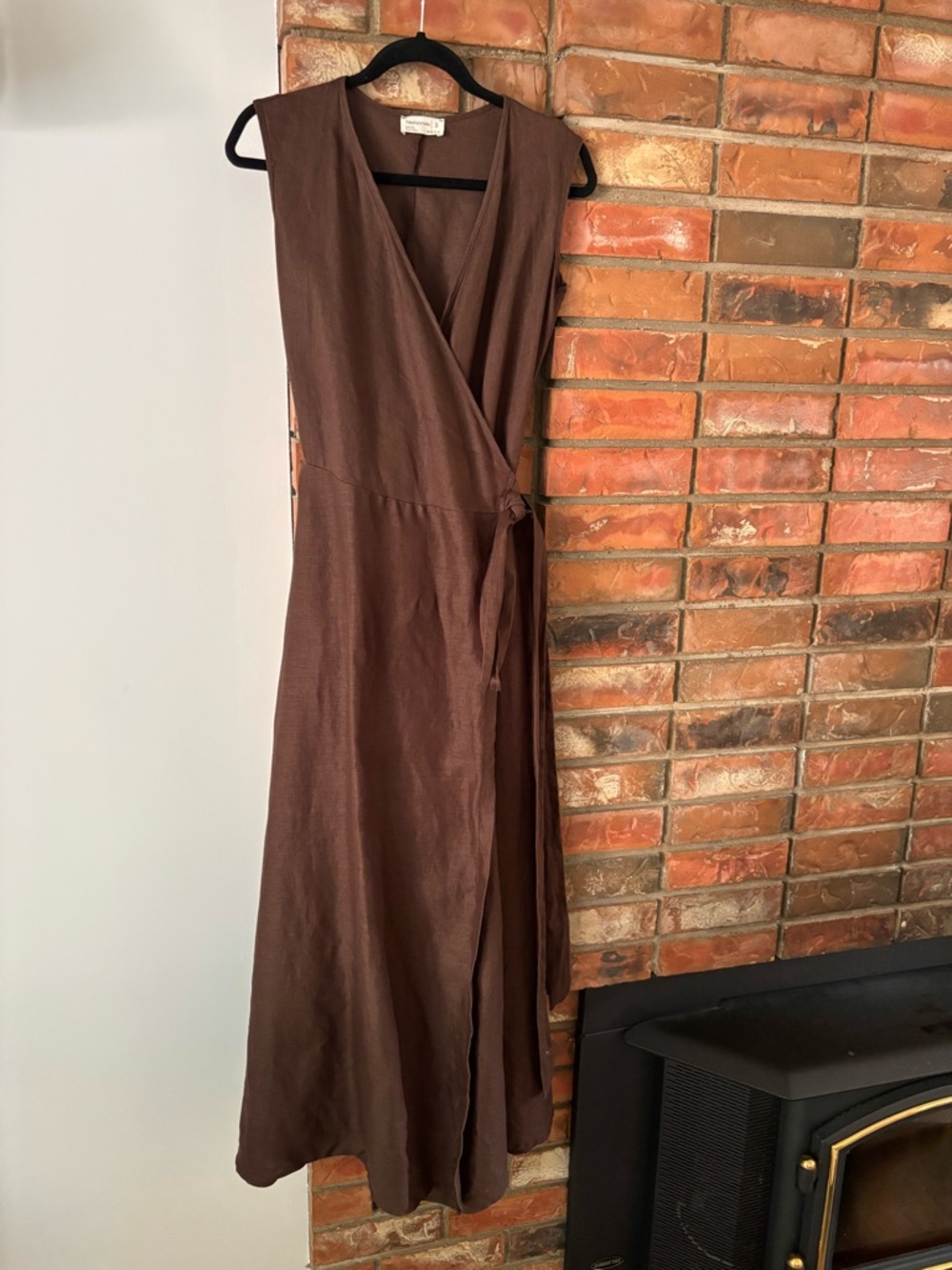Linenfairytales : Linen Wrap Maxi Dress in Chocolate Brown Small - Picture 3 of 10